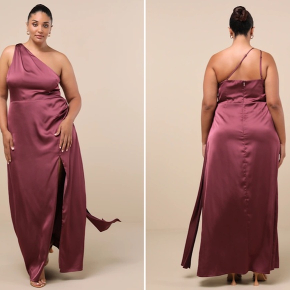 LULU's Sexy Prom Wedding Bridesmaid Elegant Satin One Shoulder Elegant Gown - Picture 9 of 10